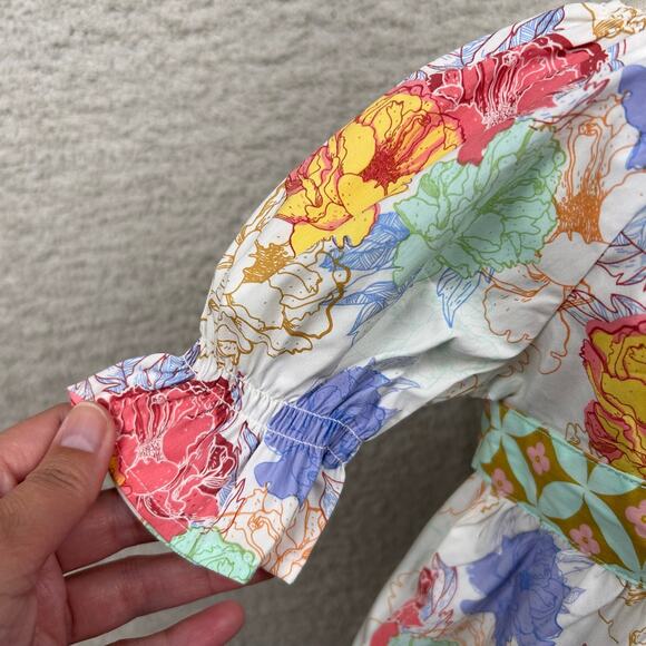 Matilda Jane Girls Top Size 2 White Multi Floral Chasing Firefly's Peplum Tunic - Picture 3 of 9